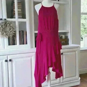 CECE Spaghetti Strap Asymmetrical Ruffle Dress